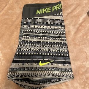 Gray & Neon Green Pattern Nike Pro Shorts